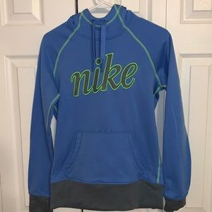 Women’s Blue and Neon Green Nike Hoodie